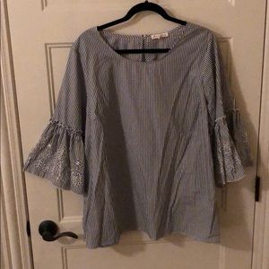 Plus size 2x bell sleeve navy striped shirt